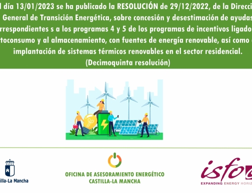 Resolución de concesión de ayudas de los programas 4 y 5 de incentivos ligados al autoconsumo y al almacenamiento, con fuentes de energía renovable